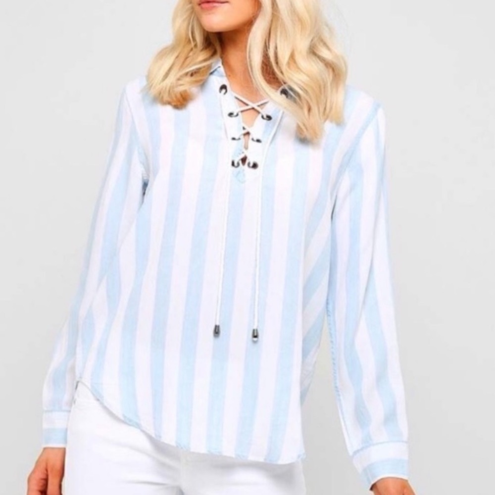 Rails Uli Lace Up Nautical Stencil Tunic Top Long… - image 1